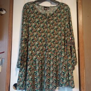 Rafaella Green Multi-Color Long Sleeve Printed Shirt